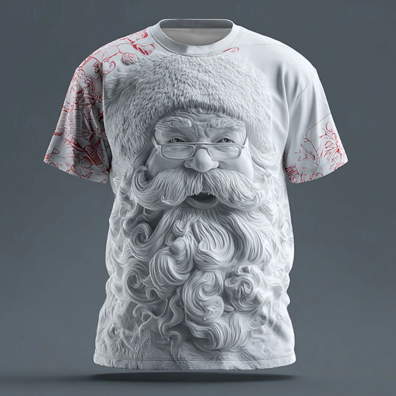 Christmas Men's Santa Claus 3D Cartoon T Shirt Short Sleeve T shirt 3D Print Crew Neck Shirt Daily Designer Artistic Vacation Party Street White 2 Red 3 Red All Seasons Clothing