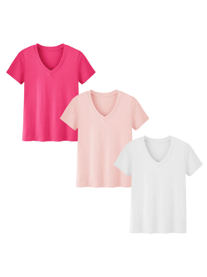 3-Pack Plus Size V-Neck T-Shirts for Women – Lightweight, Loose Fit Summer Essentials