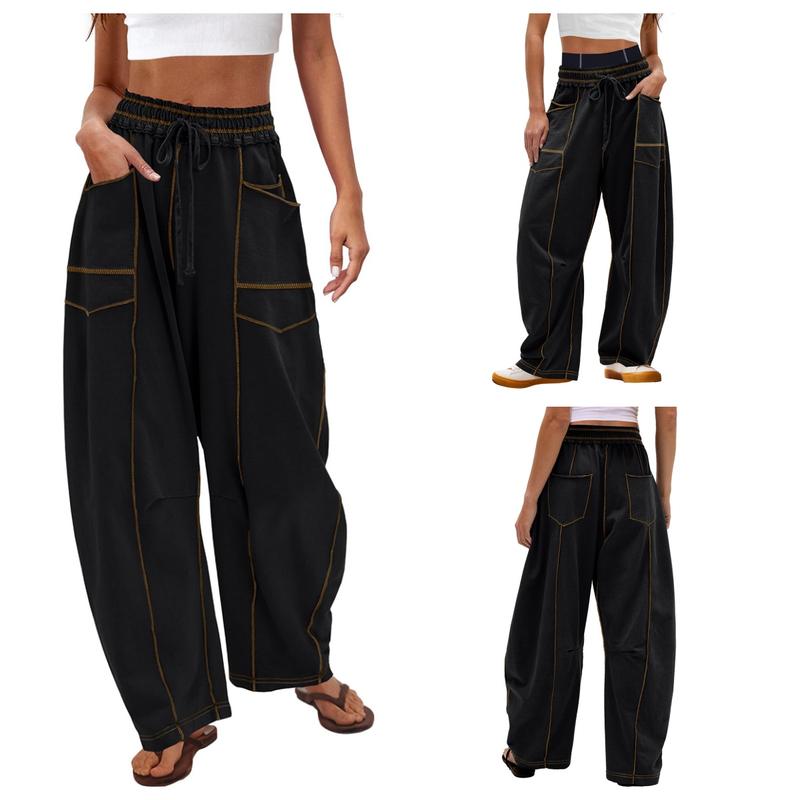 ReachMe Womens Barrel Sweatpants Baggy Wide Leg Pants Drawstring Travel Pants Casual Fall Outfits 2025