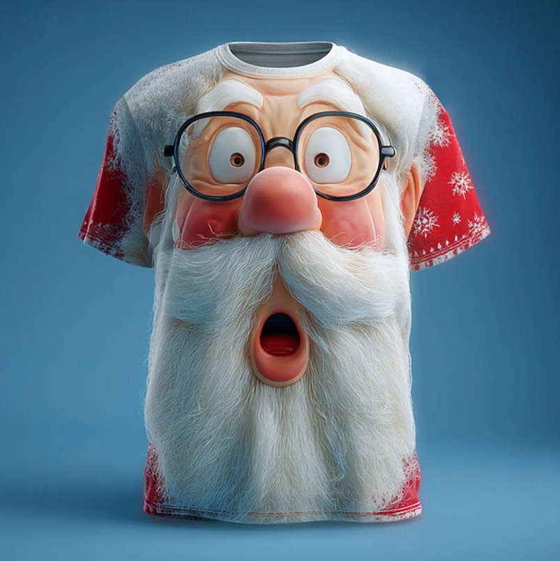 Christmas Men's Santa Claus 3D Cartoon T Shirt Short Sleeve T shirt 3D Print Crew Neck Shirt Daily Designer Artistic Vacation Party Street White 2 Red 3 Red All Seasons Clothing