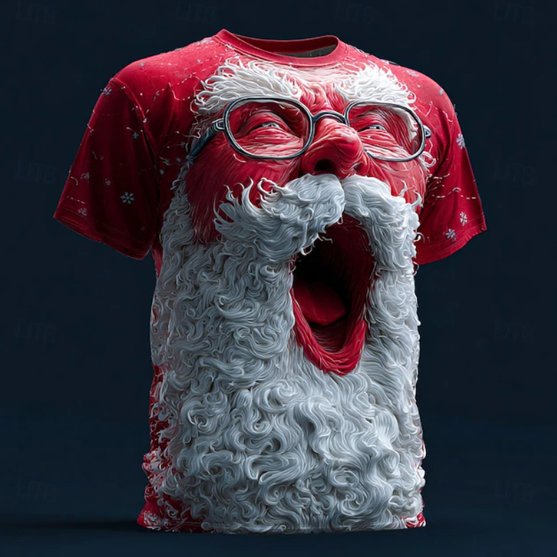 Christmas Men's Santa Claus 3D Cartoon T Shirt Short Sleeve T shirt 3D Print Crew Neck Shirt Daily Designer Artistic Vacation Party Street White 2 Red 3 Red All Seasons Clothing