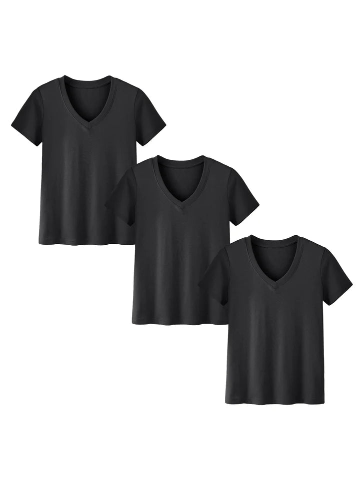 3-Pack Plus Size V-Neck T-Shirts for Women – Lightweight, Loose Fit Summer Essentials