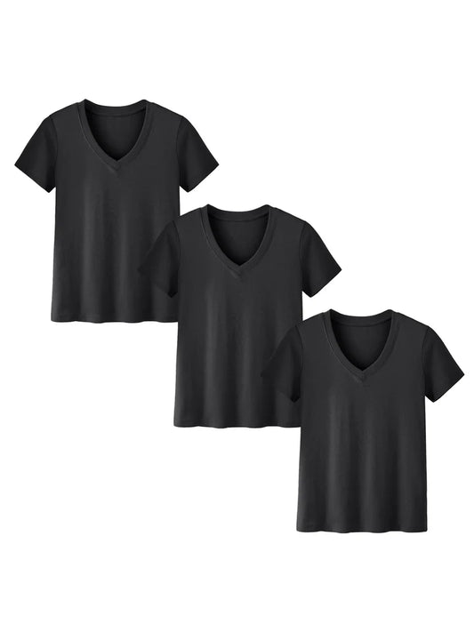 3-Pack Plus Size V-Neck T-Shirts for Women – Lightweight, Loose Fit Summer Essentials
