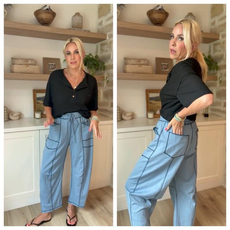 ReachMe Womens Barrel Sweatpants Baggy Wide Leg Pants Drawstring Travel Pants Casual Fall Outfits 2025