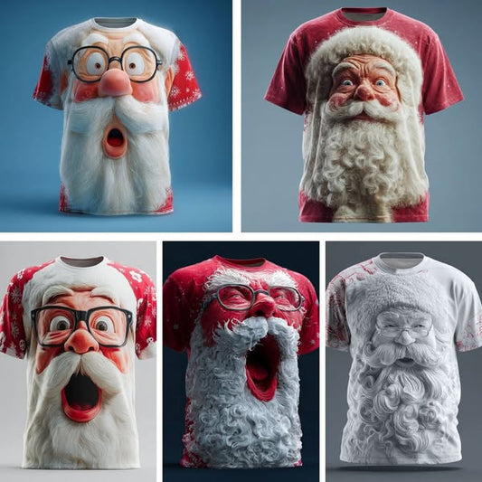 Christmas Men's Santa Claus 3D Cartoon T Shirt Short Sleeve T shirt 3D Print Crew Neck Shirt Daily Designer Artistic Vacation Party Street White 2 Red 3 Red All Seasons Clothing