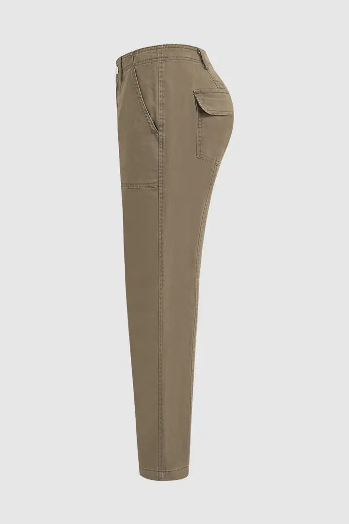 Solid Stitch Detail Mid Waist Carrot Leg Crop Pants Without Belt