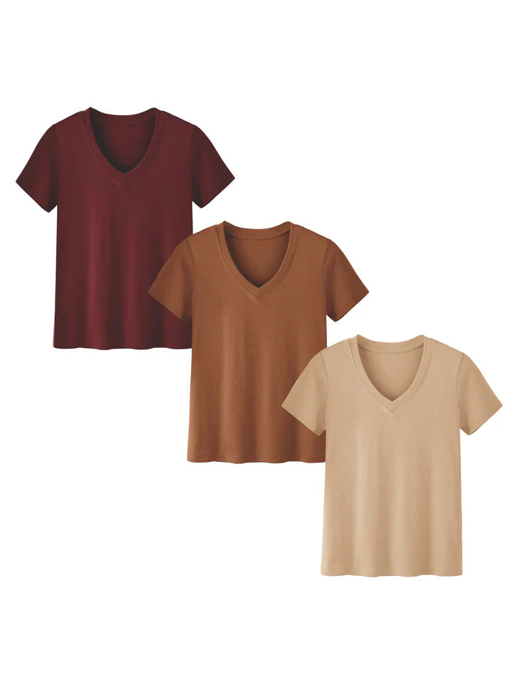 3-Pack Plus Size V-Neck T-Shirts for Women – Lightweight, Loose Fit Summer Essentials