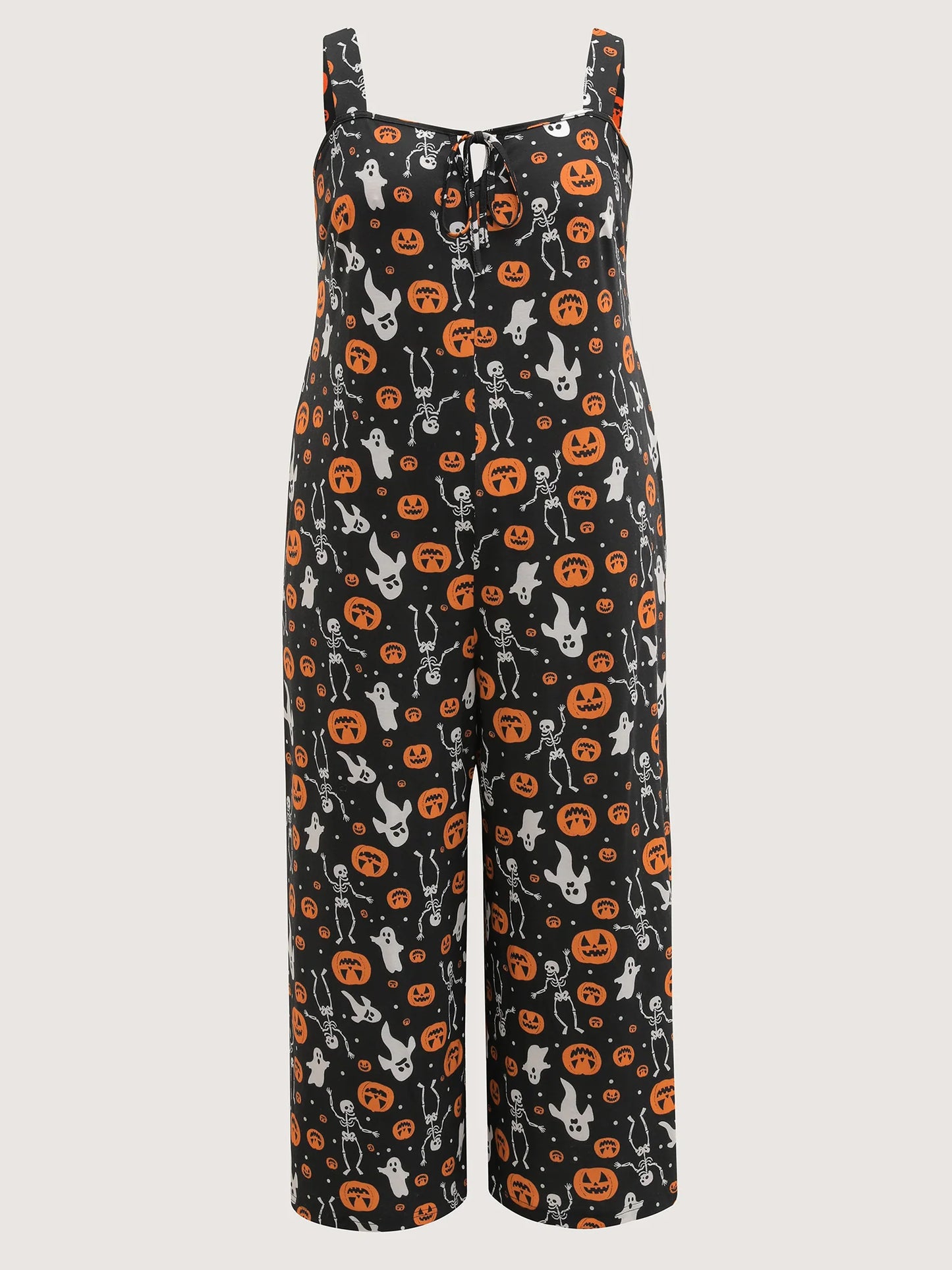 Halloween Skull Print Stretchy Wide-Leg Jumpsuit