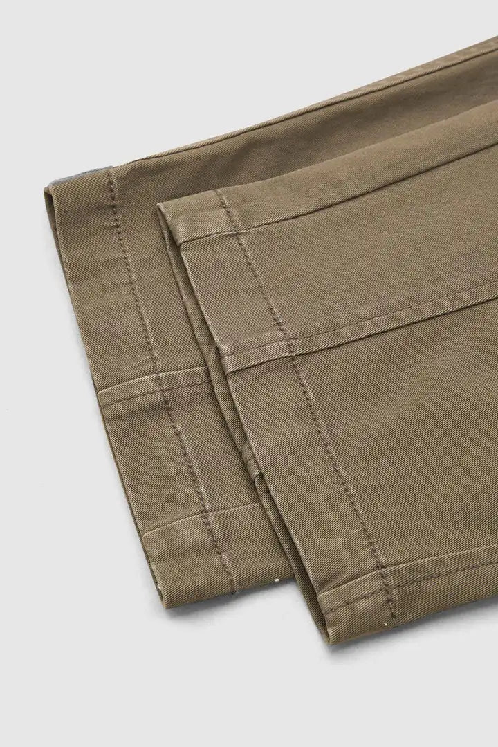 Solid Stitch Detail Mid Waist Carrot Leg Crop Pants Without Belt