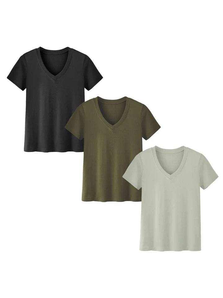 3-Pack Plus Size V-Neck T-Shirts for Women – Lightweight, Loose Fit Summer Essentials