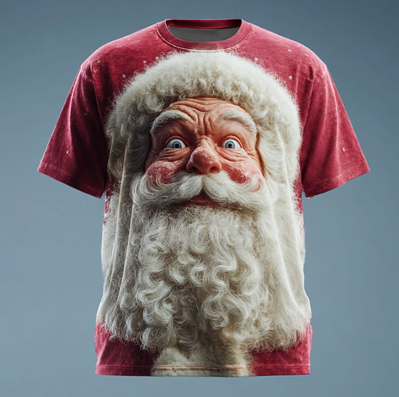 Christmas Men's Santa Claus 3D Cartoon T Shirt Short Sleeve T shirt 3D Print Crew Neck Shirt Daily Designer Artistic Vacation Party Street White 2 Red 3 Red All Seasons Clothing