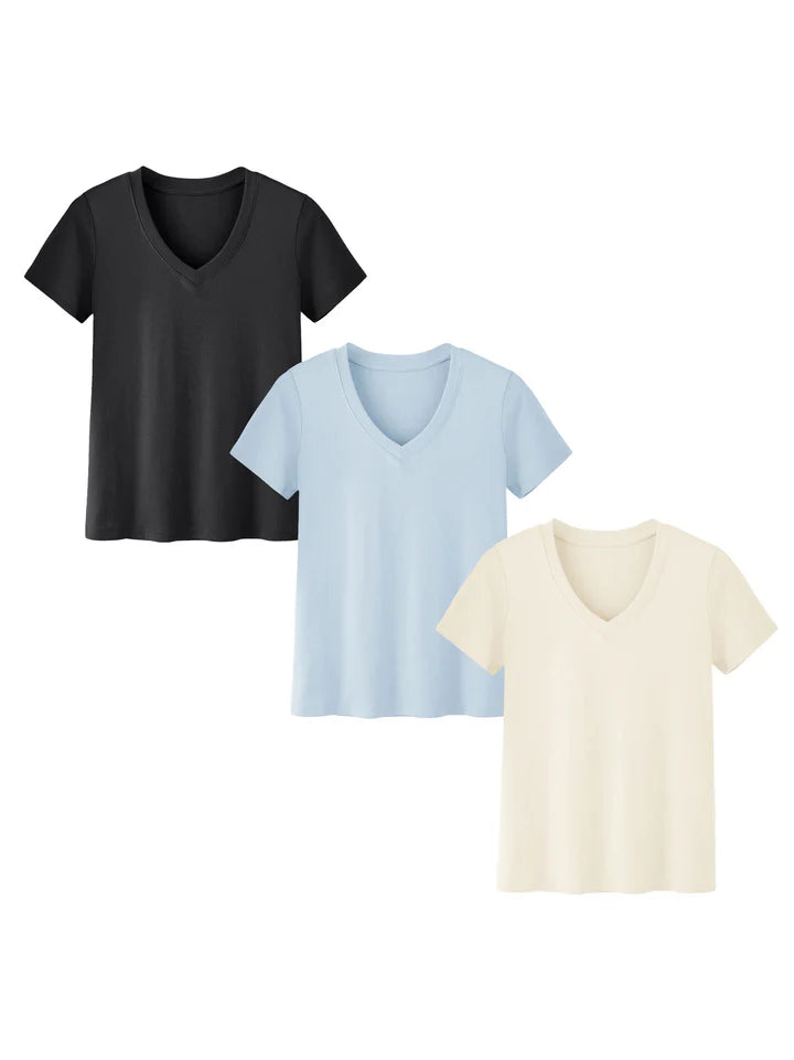 3-Pack Plus Size V-Neck T-Shirts for Women – Lightweight, Loose Fit Summer Essentials