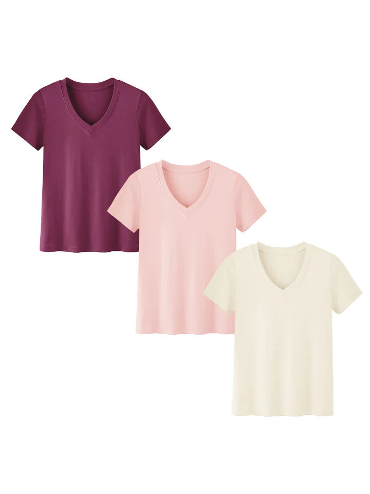 3-Pack Plus Size V-Neck T-Shirts for Women – Lightweight, Loose Fit Summer Essentials