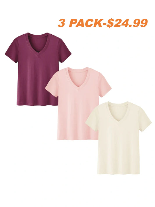 3-Pack Plus Size V-Neck T-Shirts for Women – Lightweight, Loose Fit Summer Essentials