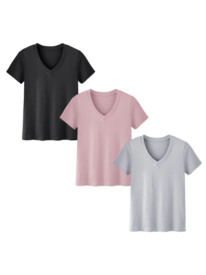3-Pack Plus Size V-Neck T-Shirts for Women – Lightweight, Loose Fit Summer Essentials