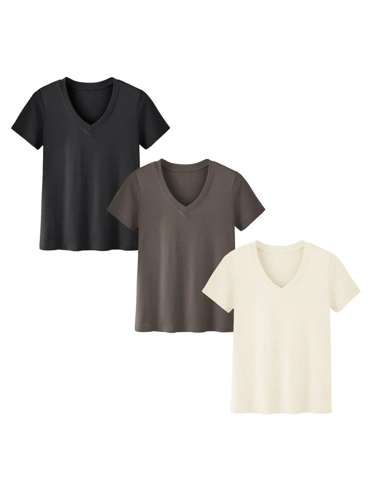 3-Pack Plus Size V-Neck T-Shirts for Women – Lightweight, Loose Fit Summer Essentials