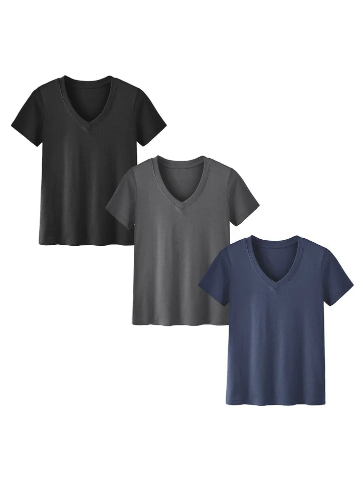 3-Pack Plus Size V-Neck T-Shirts for Women – Lightweight, Loose Fit Summer Essentials