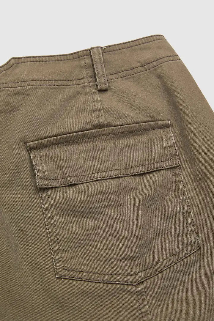 Solid Stitch Detail Mid Waist Carrot Leg Crop Pants Without Belt