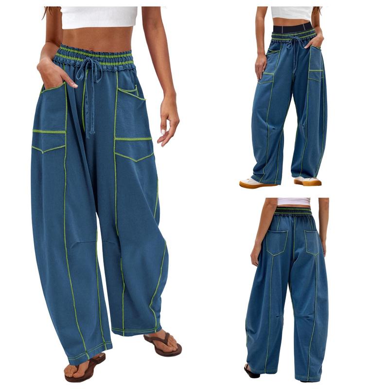 ReachMe Womens Barrel Sweatpants Baggy Wide Leg Pants Drawstring Travel Pants Casual Fall Outfits 2025