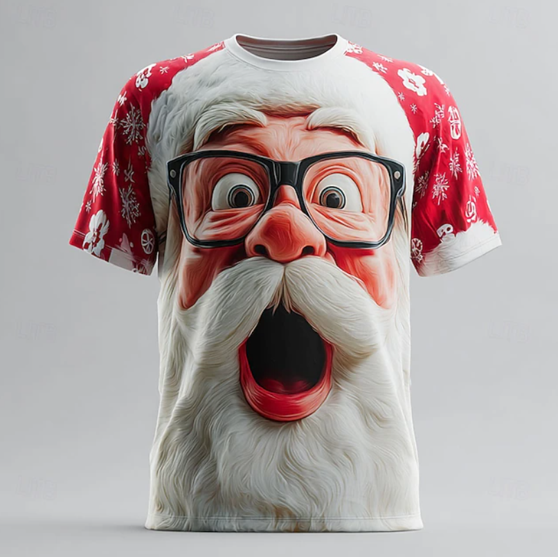 Christmas Men's Santa Claus 3D Cartoon T Shirt Short Sleeve T shirt 3D Print Crew Neck Shirt Daily Designer Artistic Vacation Party Street White 2 Red 3 Red All Seasons Clothing